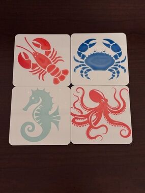 Coastal Sea Creature Coaster Set - Lobster, Crab, Seahorse, Octopus